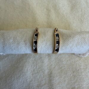 GORGEOUS 10K Yellow Gold Sapphire & Diamond Hoop Huggie Earrings